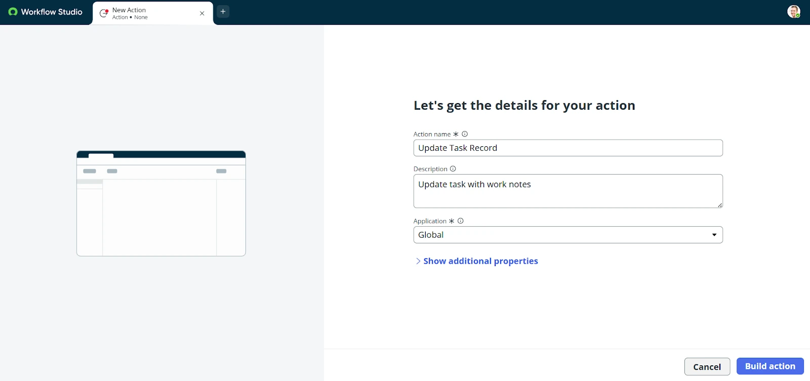 Enter the Custom Action name and description