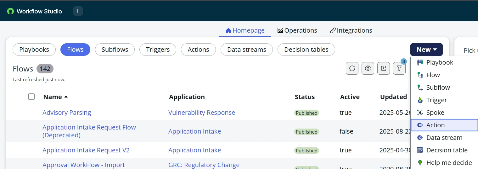 Go to Flow Designer > New > Actions